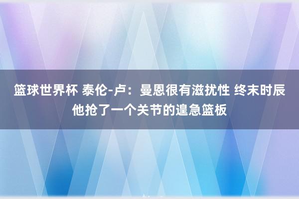 篮球世界杯 泰伦-卢：曼恩很有滋扰性 终末时辰他抢了一个关节的遑急篮板